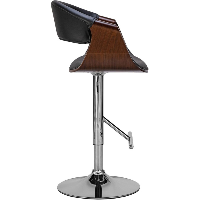 Барний стілець CLP Foley з штучної шкіри, з підлокотниками та спинкою, регульована висота, дерево, штучна шкіра, горіх/чорний