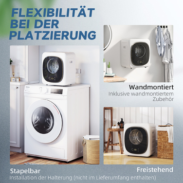 Сушарка для білизни 4 кг, компактний дизайн, 5 режимів, таймер, білий+чорний