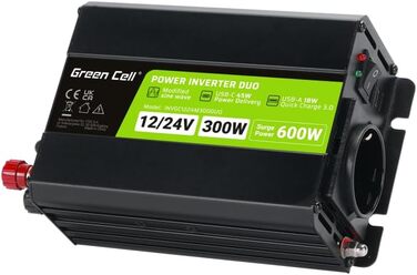 Інверторний перетворювач напруги Green Cell Duo 12 В/24 В на 230 В 300 Вт/600 Вт модифікована синусоїда