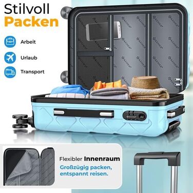 Набір дорожніх валіз KESSER з 3 предметів, ABS пластик, жорсткий корпус, кодовий замок, ваги для багажу та дорожній гаманець, колеса 360°, Sky Blue