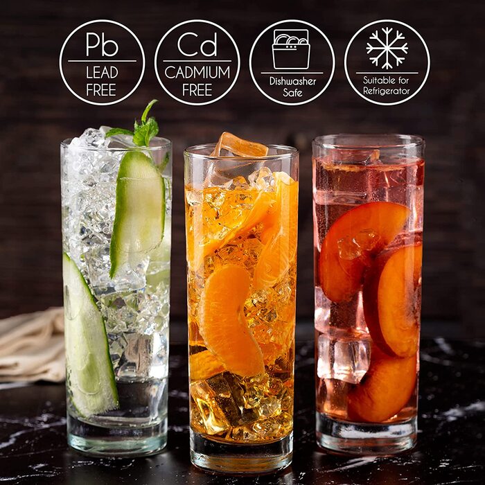 Набір склянок CRYSTALIA Luxus Longdrink (6 шт., 360 мл) – без свинцю, для миття в посудомийній машині. Ідеально для коктейлів, напоїв та води. Високі келихи Long Drink, Collins, Highball.