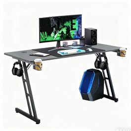 Ігровий стіл YRHome 120x60 см – стіл для комп'ютера з тримачем для напоїв, кабелепроводами та карбоновою поверхнею. Ергономічний стіл для геймерів та офісу, чорний (без LED). Розміри: 120 x 60 см