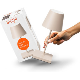 SIGOR Nuindie 2.0 Mini: LED-лампа на акумуляторі, 25 см, IP54, USB-C, 12 годин роботи, пісочний колір
