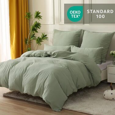 SOULFUL Комплект постільної білизни з мусліну 200x200, бавовна, 3 шт. (1x простирадло 200x200, 2x наволочки 80x80), Органічна білизна, колір лакричник, з блискавкою