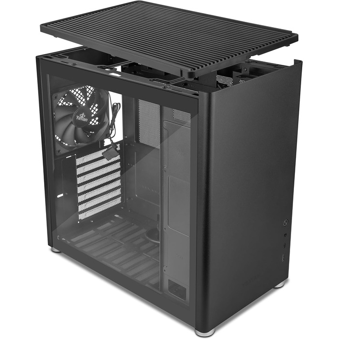 YEYIAN Hussar Plus Full Tower корпус для ПК з прозорою скляною боковиною, сумісний з ATX, Micro ATX, Mini ITX, з вентилятором 120 мм