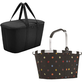 Хороший комплект для покупок для подорожей, 2 шт. складається з дорожньої сумки/кошика для покупок і дорожньої сумки-кулера/сумки-кулера в модному стилі (чорний/) (чорний в горошок)