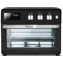 TurboTronic Цифровий Конвекційний Духовий Шовкопряд - XXL 32 літри з поворотним шампуром для курки 5 в 1 Міні-духовка, сушарка та фритюрниця Airfryer від 25°C (Чорний)