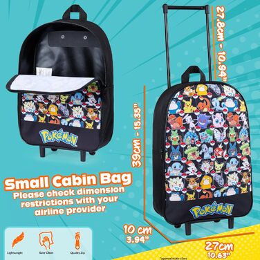 Валіза Pokemon Kids, складний візок 39x27см, 10.5л, 2 колеса, висувна ручка (чорний AOP)