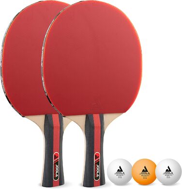 Набір для настільного тенісу JOOLA Rosskopf 2 ракетки для настільного тенісу 3 м'ячі для настільного тенісу 40мм, червоний/чорний, 5 предметів (Комплект з кришкою для біти)