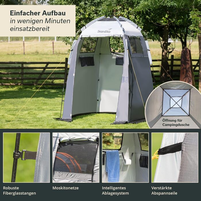 Душовий та кемпінговий намет-роздягальня Skandika: висота 230 см, світловідбиваюче покриття, непрозорий, з підлогою та вікнами