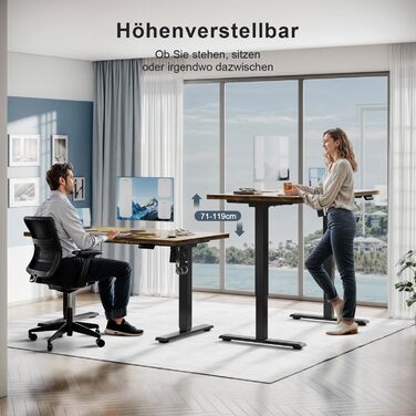 Регульований стіл, електричний, ергономічний: стіл для стояння/сидіння, комп'ютерний стіл для дому/офісу, білий (150 x 60 см, коричневий)