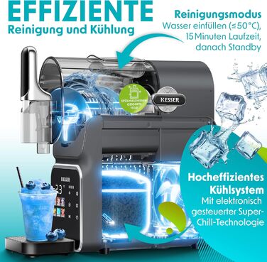 Машина для приготування сляш KESSER® - сляш-мейкер 2л - для сляш, коктейлів, фраппе, молочних коктейлів та замороженого соку - 25 хв та 6 програм - 3 стаканчика та книга рецептів в комплекті, антрацит