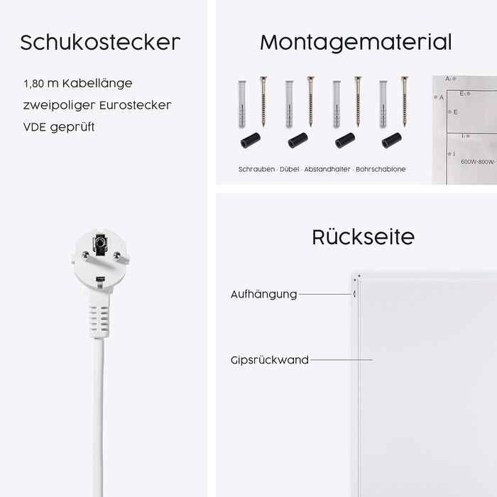 Інфрачервовий обігрівач з зображенням – TÜV SÜD - 1200 Вт, білий каркас (42 ступінь)