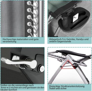 Розкладний шезлонг для відпочинку: зручний та міцний садовий стілець з регульованою спинкою (200 кг, срібний)