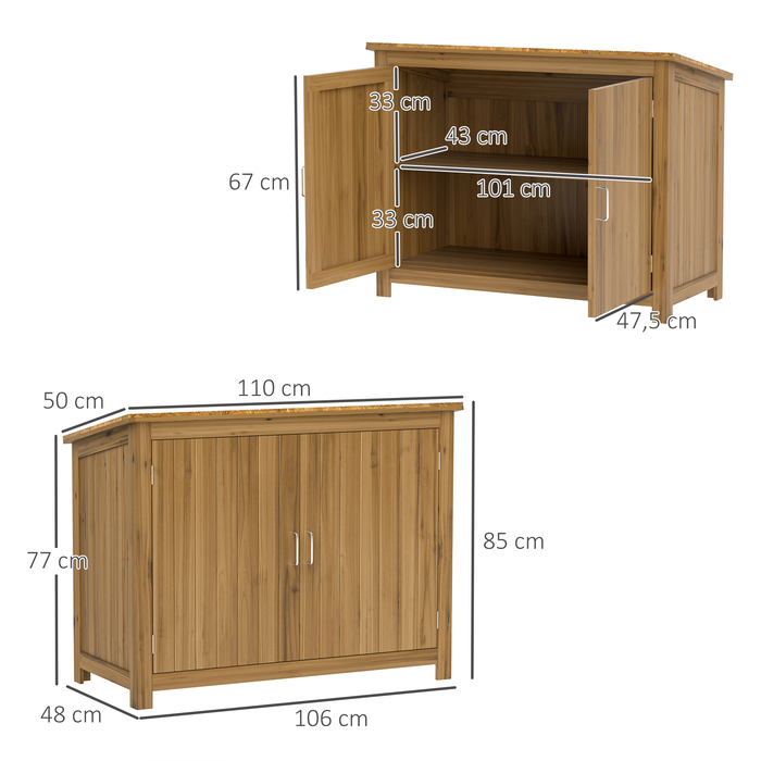 Outsunny Садова шафа з дерева, Садовий сарай стійкий до погодних умов 110x50x85см, Садовий сарай з дверима, Моноскатний дах, Полиці, Садова шафа, Садовий сарай Шафа для інструментів Садовий сарай для саду Патіо Задній двір, коричневий