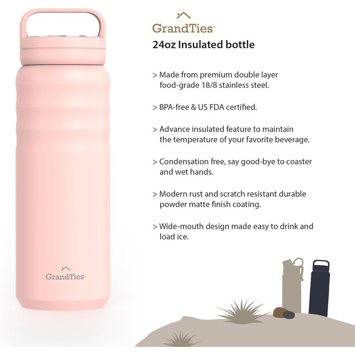 Термопляшка GRANDTIES 946мл з широким горлом та двома кришками - білий слонова кістка. Зберігає холод, для чоловіків та жінок