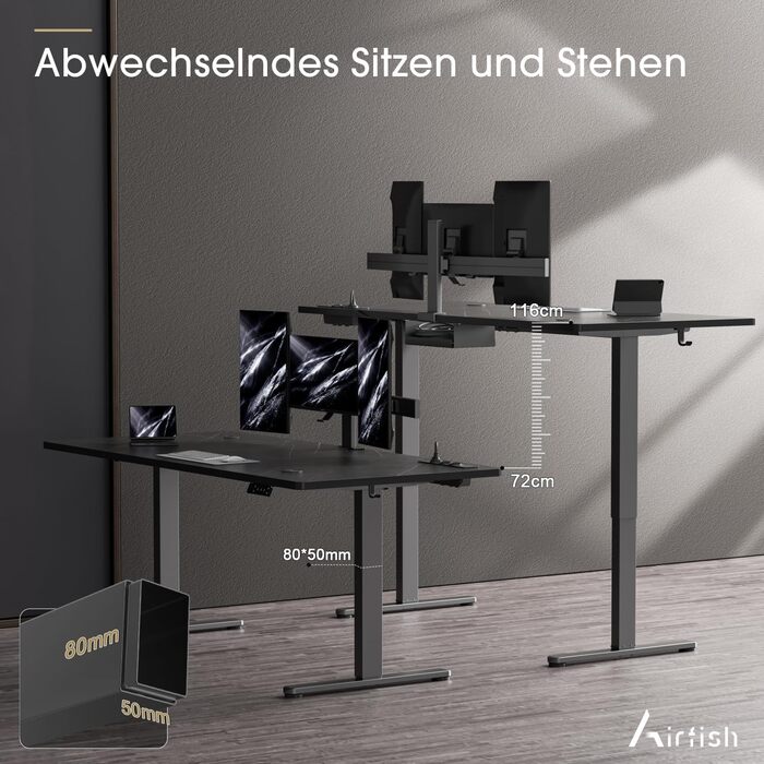 Електричний регульований стіл Airfish 140x70 см з бездроговою зарядкою, пам'ятью та нагадуванням про відпочинок, білий. Також доступний розмір 180x80 см, чорний