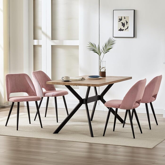 Набір обідніх стільців, кухонний стільчик з тканини Cord, м'які стільці для їдальні, кухні, вітальні та спальні (Рожевий, 2)