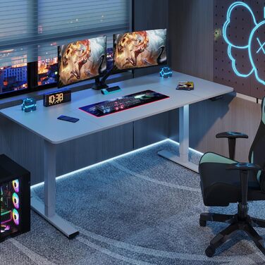 Регульований стіл Sanodesk з двома моторами – електричний стіл для роботи та ігор з пам'яттю, регулюванням висоти, 140x70 см (горіх) Білий+горіх