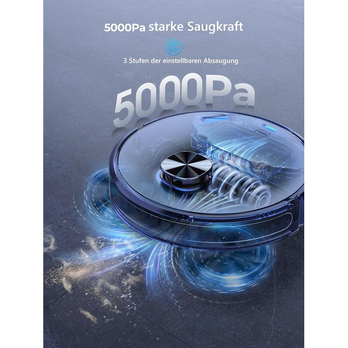 Робот-пилосос Laresar Clean з функцією миття підлоги, станція самоочищення L6 Nex, навігація LiDAR, 3л контейнер, до 180 хв роботи, 3-в-1 (прибирання, миття, пилосос), для видалення шерсті тварин, чорний