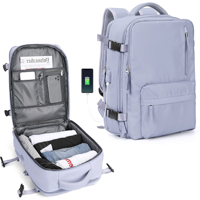 Великий дорожній рюкзак жіночий рюкзак для ручної поклажі чоловічий похідний рюкзак водонепроникний спортивний рюкзак для активного відпочинку повсякденний рюкзак шкільна сумка підходить для 14-дюймового ноутбука з портом USB для зарядки відділення для вз