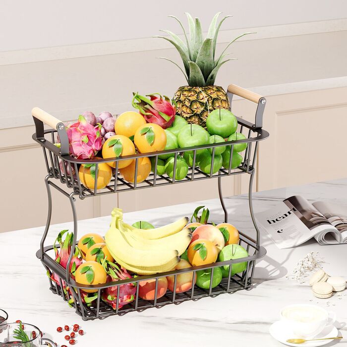 Relaxdays Двоярусний металевий фрутниця з ручками