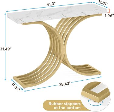 Вузький консольний стіл Tribesigns, золотий металевий каркас, 100x30x80 см, передпокій/диванний стіл, білий