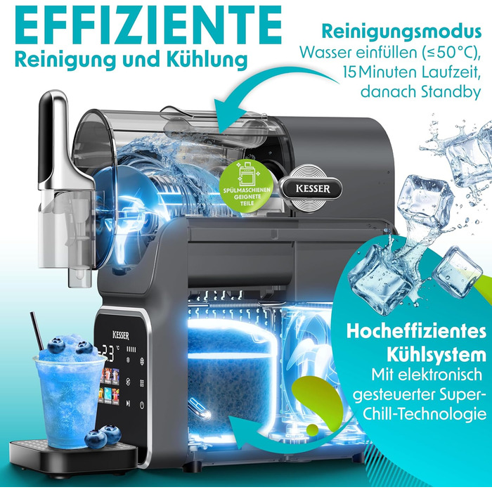 Машина для приготування сляш KESSER® - сляш-мейкер 2л - для сляш, коктейлів, фраппе, молочних коктейлів та замороженого соку - 25 хв та 6 програм - 3 стаканчика та книга рецептів в комплекті, антрацит