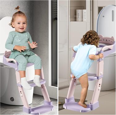 Дитячий унітаз-сходи 3-в-1 з поручнями, регульована висота, рожевий - тренажер для привчання до горщика