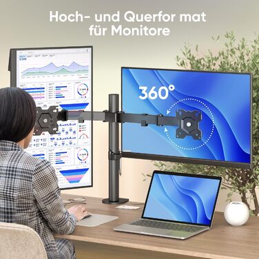 Кріплення для монітора ONKRON D221E-B для 2 моніторів (13-32 дюйми, до 8 кг), регульоване, VESA 75x75-100x100, чорний