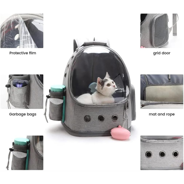 Рюкзак для домашніх тварин до 10 кг з козирком та відділенням для зберігання, розкладний