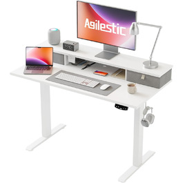 Регульований стіл Agilestic з 2 шухлядами, 100 x 60 см. Електричний, ергономічний стіл для роботи, білий