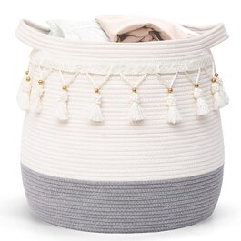 Великий кошик з бавовняного мотузка, плетений кошик для іграшок, білизни та ковдр, круглий кошик для подарунків з ручками для дитячої кімнати D45xH43CM (світло-сірий)