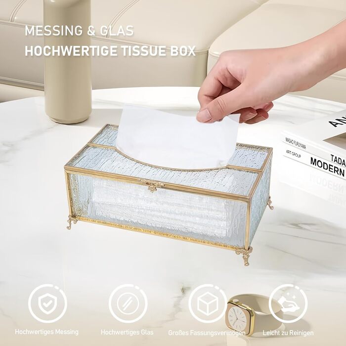 Скляна коробочка для серветок SLHEQING Gold - прямокутна, для ванної, вітальні, спальні, офісу