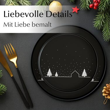 Набір чашок Miamio на Новий рік, 4 шт, 500 мл, чорні / Кавові чашки для святкування, мінімалістичний зимовий дизайн, подарунок на Новий рік, придатні для миття в посудомийній машині та використання в мікрохвильовій печі – Зимова колекція