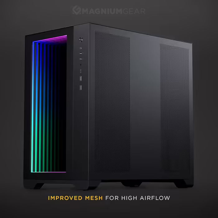 Корпус Magniumgear Neo Qube 2 IM ATX, подвійна камера, Digital-RGB, дзеркальна передня панель Infinity, скляні панелі, чорний