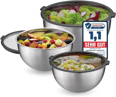 Набір мисок для змішування з нержавіючої сталі (6 шт.) з кришками, 1, 2, 4,5л, шкала, для зберігання, придатні для миття в посудомийній машині