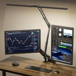LED лампа настільна SKYLEO з двома головками, керування від пульта, 2400 лм, 24 Вт, 5 режимів колірної температури, таймер, кріплення, для офісу та читання, чорний, 76 см