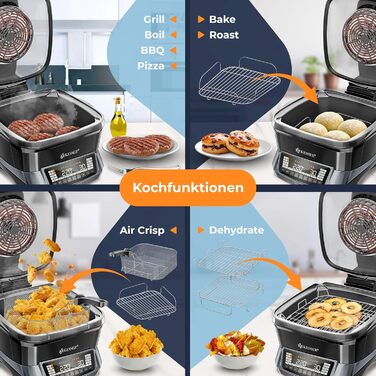 Мультиварка KESSER® 8л з фритюрницею та 16 програм. Гриль, випічка, тушкування, приготування на пару, рисоварка, йогуртниця, функція підігріву та повільного приготування. (Антрацит)