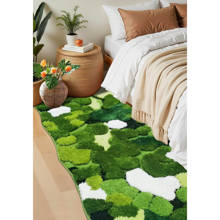 Килимок для ванної кімнати з м'яким зеленим мохом, 61 x 152 см, Boho стиль, антиковзаюча, швидковисихаюча, для ванної, кухні, спальні