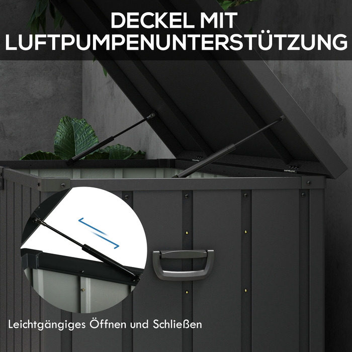 Ящик для зберігання, садовий кофр, об'єм 450 літрів, 2 колеса, сталевий каркас, 125x61x70 см, темно-сірий