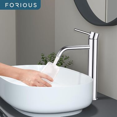 Змішувач для ванної кімнати FORIOUS з набором для зливу, чорний, висота виливу 190 мм, однорідний змішувач для умивальника