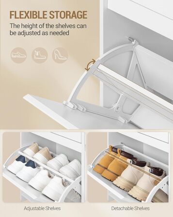 Взуттєва шафа Hzuaneri з 4 стулками, вузька, з LED-підсвічуванням, регульована перегородка, на 20 пар, 100 x 119 x 24 см, для передпокою, біла SR53603XEU