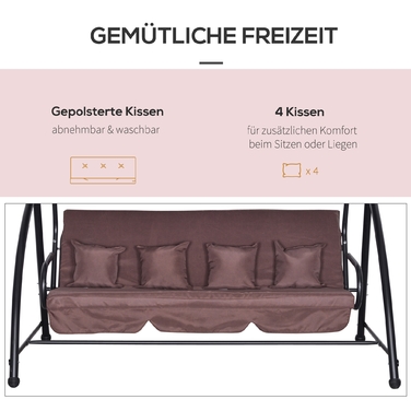 Гойдалка в стилі Голлівуду з функцією лежака, коричнева, 215 x 120 x 165 см