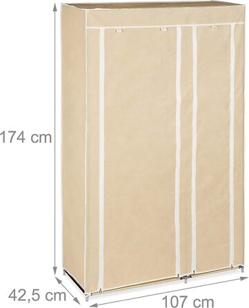 Тканинний шафа Relaxdays, з вішалкою для одягу і 5 відділеннями, висота 174 x 107 x 42,5 см, міцний складаний шафа з чохлом, (бежевий, Одномісний)
