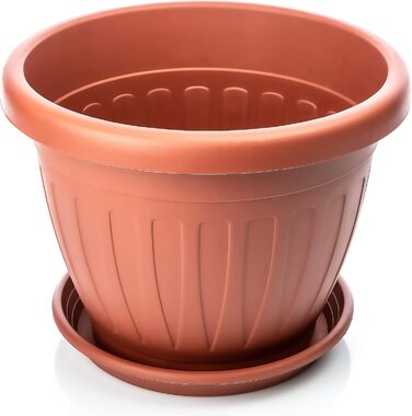 Квітчанка BigDean 3X з підставкою, 3 шт. - круглий, вологостійкий горщик для квітів - з водостоком, стійкий до УФ, з міцного пластику - для внутрішнього та зовнішнього використання - Made in Europe (терракота, ø33xH25 см)