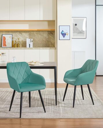Набір обідніх стільців Woltu з підлокітниками та спинкою, для вітальні, кухні, їдальні. М'які стільці з оксамитовим покриттям, металеві ніжки, (Турквіс, 8 шт.)