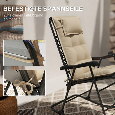 Набір з 2 подушок для шезлонга, водовідштовхувальні, розміром 50x116x5 см, бежевого кольору. Ідеально підходить для садових шезлонгів.