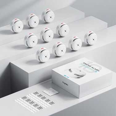 Датчик диму Rauchmelder AEGISLINK S500 (10 шт.): фотоелектричний, 10 років роботи, з тестом та вимкненням звуку, сповіщення про слабкий акумулятор