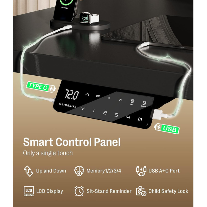 Регульований стіл MAIDeSITe S2 Pro 160x80 см: електричний, з захистом від зіткнень, чорний